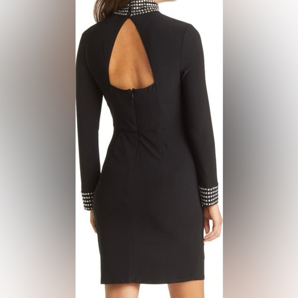 NWT Nordstrom Eliza J Black Long Sleeve Dress Embellished Jeweled Collar Cuff 4
